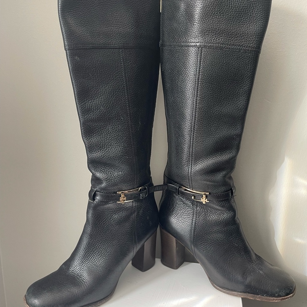 Ladies Tory Burch Jenna Knee High Pebble Leather Boots Size 9.5